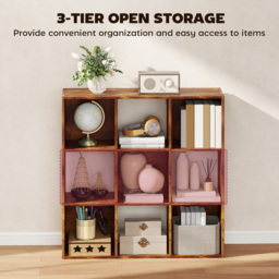 HOMCOM 3-tier 9 Cubes Storage Unit Particle Board Cupboard Bookcase Organiser Home Office Shelves, Rustic Brown - thumbnail 4
