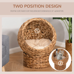 PawHut Wicker Cat Bed, Raised Rattan Cat Basket with Cylindrical Base, Soft Washable Cushion, Brown, 42 x 33 x 52 cm - Aosom UK - thumbnail 6