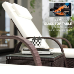 Outsunny 3 Pieces Patio Lounge Chair Set, Garden Wicker Wheeling Recliner Outdoor Daybed, PE Rattan Lounge Chairs w/ Cushions - Aosom UK - thumbnail 8