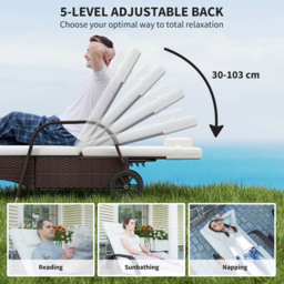 Outsunny 3 Pieces Patio Lounge Chair Set, Garden Wicker Wheeling Recliner Outdoor Daybed, PE Rattan Lounge Chairs w/ Cushions - Aosom UK - thumbnail 4