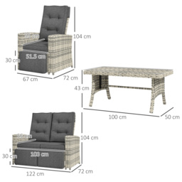 Outsunny 4 Piece Rattan Garden Furniture Set Outdoor Sofa Sectional Set with Glass Top Table for Yard, Poolside, Light Grey - Aosom UK - thumbnail 3