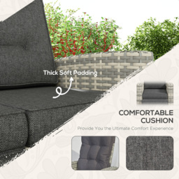 Outsunny 4 Piece Rattan Garden Furniture Set Outdoor Sofa Sectional Set with Glass Top Table for Yard, Poolside, Light Grey - Aosom UK - thumbnail 5