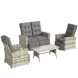 Outsunny 4 Piece Rattan Garden Furniture Set Outdoor Sofa Sectional Set with Glass Top Table for Yard, Poolside, Light Grey - Aosom UK