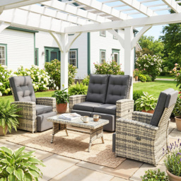 Outsunny 4 Piece Rattan Garden Furniture Set Outdoor Sofa Sectional Set with Glass Top Table for Yard, Poolside, Light Grey - Aosom UK - thumbnail 8
