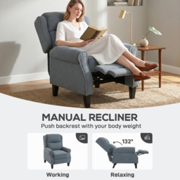 HOMCOM Recliner Armchair with Extended Leg Rest - Grey - thumbnail 4