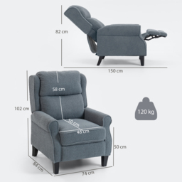 HOMCOM Recliner Armchair with Extended Leg Rest - Grey - thumbnail 3