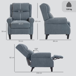 HOMCOM Recliner Armchair with Extended Leg Rest - Grey - thumbnail 3