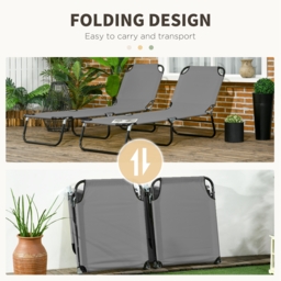 Outsunny Folding Sun Loungers Set of 2, Outdoor Day Bed with 5-Position Adjustable Backrest with Breathable Mesh for Beach, Patio, Dark Grey - thumbnail 5