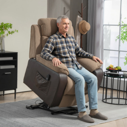 HOMCOM Power Lift Recliner Chair for Elderly, Patchwork Design Oversized Electric Riser and Recliner Armchair for Living Room, Brown - thumbnail 2