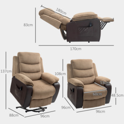 HOMCOM Power Lift Recliner Chair for Elderly, Patchwork Design Oversized Electric Riser and Recliner Armchair for Living Room, Brown - thumbnail 3