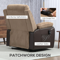 HOMCOM Power Lift Recliner Chair for Elderly, Patchwork Design Oversized Electric Riser and Recliner Armchair for Living Room, Brown - thumbnail 8