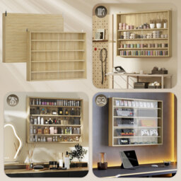 HOMCOM 5-Tier Wall Display Shelf Unit Cabinet w/ 4 Adjustable Shelves Glass Doors Home Office Ornaments 60x80cm Oak - Aosom UK - thumbnail 7