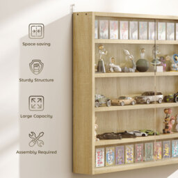 HOMCOM 5-Tier Wall Display Shelf Unit Cabinet w/ 4 Adjustable Shelves Glass Doors Home Office Ornaments 60x80cm Oak - Aosom UK - thumbnail 6