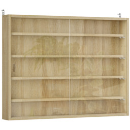 HOMCOM 5-Tier Wall Display Shelf Unit Cabinet w/ 4 Adjustable Shelves Glass Doors Home Office Ornaments 60x80cm Oak - Aosom UK