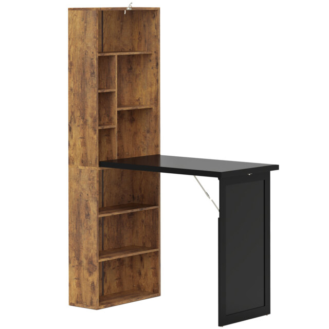 HOMCOM Folding Desk with Blackboard Multi-function Computer Office Workstation Side Shelf for Home Office, Rustic Brown - image 1