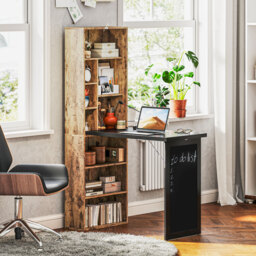 HOMCOM Folding Desk with Blackboard Multi-function Computer Office Workstation Side Shelf for Home Office, Rustic Brown - thumbnail 2