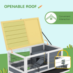PawHut Double Deckers Guinea Pig Cage Rabbit Hutch Indoor with Feeding Trough, Trays, Ramps, Openable Top - Grey - Aosom UK - thumbnail 5
