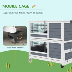PawHut Double Deckers Guinea Pig Cage Rabbit Hutch Indoor with Feeding Trough, Trays, Ramps, Openable Top - Grey - Aosom UK - thumbnail 7