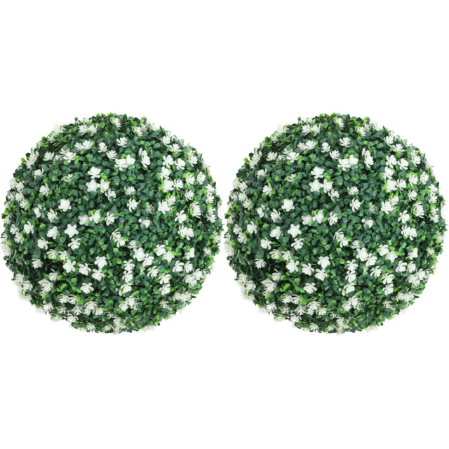 HOMCOM Set of Two Artificial Boxwood Balls Plants - White - image 1