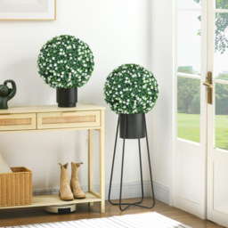 HOMCOM Set of Two Artificial Boxwood Balls Plants - White - thumbnail 2