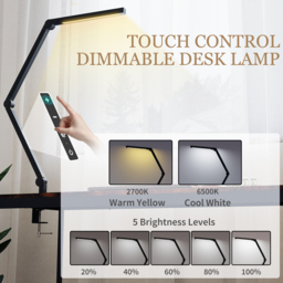 HOMCOM LED Desk Lamp, Dimmable Desk Light with Swing Arm and Clamp, Adjustable Eye-Caring Table Lamp with 2 Colour Modes & 5 Brightness Levels for Study, Drawing, Office, Architect, Task, Black - thumbnail 4
