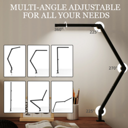 HOMCOM LED Desk Lamp, Dimmable Desk Light with Swing Arm and Clamp, Adjustable Eye-Caring Table Lamp with 2 Colour Modes & 5 Brightness Levels for Study, Drawing, Office, Architect, Task, Black - thumbnail 5