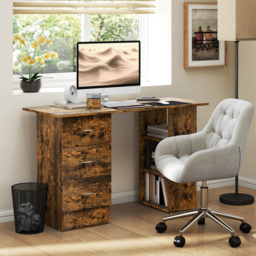 HOMCOM Computer Desk, Writing Table, PC Workstation with 3 Storage Shelves and Drawers, Silver Handle, for Home Office, Rustic Brown - thumbnail 2