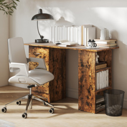 HOMCOM Computer Desk, Writing Table, PC Workstation with 3 Storage Shelves and Drawers, Silver Handle, for Home Office, Rustic Brown - thumbnail 8