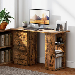 HOMCOM Computer Desk, Writing Table, PC Workstation with 3 Storage Shelves and Drawers, Silver Handle, for Home Office, Rustic Brown - thumbnail 7