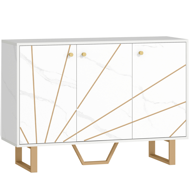 HOMCOM Sideboard Storage Cabinet, Modern Storage Cupboard with Adjustable Shelves and Metal Legs for Living Room, Kitchen, Dining Room, Entryway, White Marble Tone - image 1