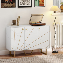 HOMCOM Sideboard Storage Cabinet, Modern Storage Cupboard with Adjustable Shelves and Metal Legs for Living Room, Kitchen, Dining Room, Entryway, White Marble Tone - thumbnail 2