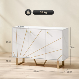 HOMCOM Sideboard Storage Cabinet, Modern Storage Cupboard with Adjustable Shelves and Metal Legs for Living Room, Kitchen, Dining Room, Entryway, White Marble Tone - thumbnail 3