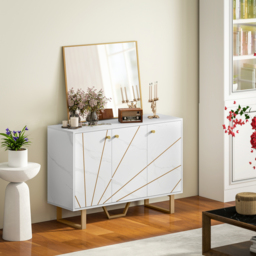 HOMCOM Sideboard Storage Cabinet, Modern Storage Cupboard with Adjustable Shelves and Metal Legs for Living Room, Kitchen, Dining Room, Entryway, White Marble Tone - thumbnail 8