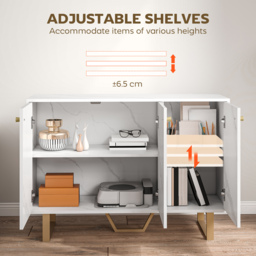 HOMCOM Sideboard Storage Cabinet, Modern Storage Cupboard with Adjustable Shelves and Metal Legs for Living Room, Kitchen, Dining Room, Entryway, White Marble Tone - thumbnail 5