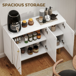 HOMCOM Sideboard Storage Cabinet, Modern Storage Cupboard with Adjustable Shelves and Metal Legs for Living Room, Kitchen, Dining Room, Entryway, White Marble Tone - thumbnail 4
