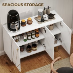 HOMCOM Sideboard Storage Cabinet, Modern Storage Cupboard with Adjustable Shelves and Metal Legs for Living Room, Kitchen, Dining Room, Entryway, White Marble Tone - thumbnail 4