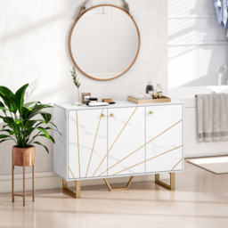HOMCOM Sideboard Storage Cabinet, Modern Storage Cupboard with Adjustable Shelves and Metal Legs for Living Room, Kitchen, Dining Room, Entryway, White Marble Tone - thumbnail 9