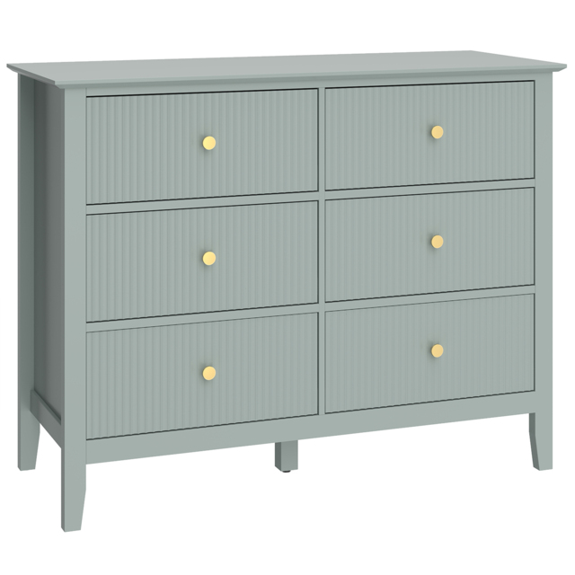 HOMCOM Fluted Dresser, 6 Drawer Chest of Drawers for Bedroom, Living Room, Hallway, Closet, Green - image 1