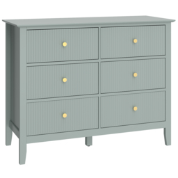 HOMCOM Fluted Dresser, 6 Drawer Chest of Drawers for Bedroom, Living Room, Hallway, Closet, Green - thumbnail 1