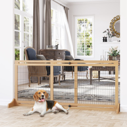 PawHut Adjustable Wooden Pet Gate, Freestanding Dog Barrier Fence with 2 Panels for Doorway, Hallway, 69H x 104-183 cm, Natural - thumbnail 2