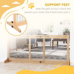 PawHut Adjustable Wooden Pet Gate, Freestanding Dog Barrier Fence with 2 Panels for Doorway, Hallway, 69H x 104-183 cm, Natural - thumbnail 5