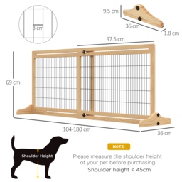 PawHut Adjustable Wooden Pet Gate, Freestanding Dog Barrier Fence with 2 Panels for Doorway, Hallway, 69H x 104-183 cm, Natural - thumbnail 3