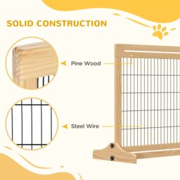 PawHut Adjustable Wooden Pet Gate, Freestanding Dog Barrier Fence with 2 Panels for Doorway, Hallway, 69H x 104-183 cm, Natural - thumbnail 6