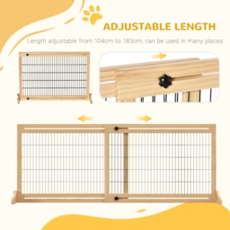 PawHut Adjustable Wooden Pet Gate, Freestanding Dog Barrier Fence with 2 Panels for Doorway, Hallway, 69H x 104-183 cm, Natural - thumbnail 4