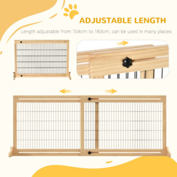 PawHut Adjustable Wooden Pet Gate, Freestanding Dog Barrier Fence with 2 Panels for Doorway, Hallway, 69H x 104-183 cm, Natural - thumbnail 4