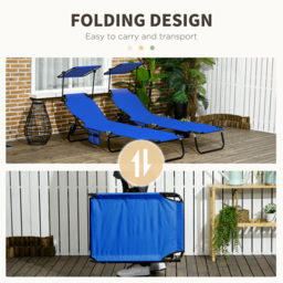 Outsunny 2 Piece Folding Sun Loungers with Canopy, Adjustable Recliner Garden Chairs with Breathable Mesh for Outdoor, Pool, Beach, Garden, Blue - thumbnail 6