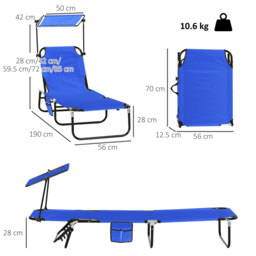 Outsunny 2 Piece Folding Sun Loungers with Canopy, Adjustable Recliner Garden Chairs with Breathable Mesh for Outdoor, Pool, Beach, Garden, Blue - thumbnail 3