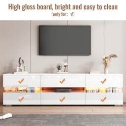 High-Gloss LED TV Cabinet with App-Controlled LED Lighting, Modern TV Stand with 2 Open Shelves, 160L x 38W x 50.5H cm, White - Aosom UK - thumbnail 6