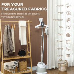 HOMCOM Clothes Steamer, Upright Garment Steamer Wrinkle Remover with Large 1.8L Water Tank, Adjustable Height, for Home Clothing, Light Grey - thumbnail 5