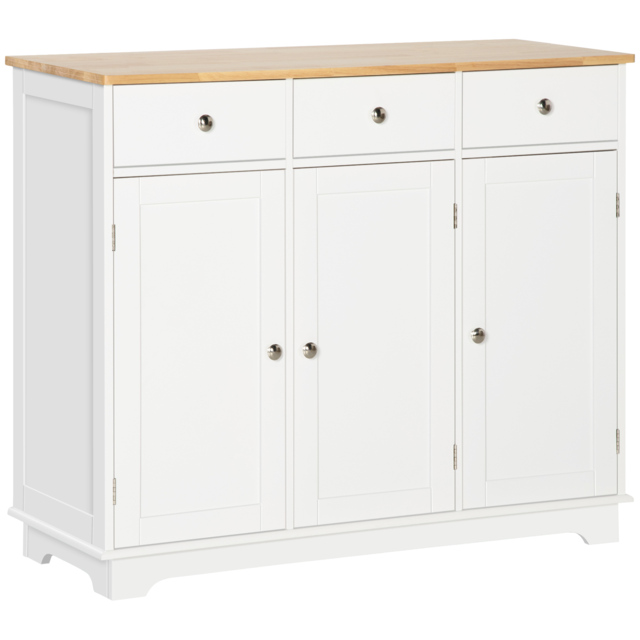 HOMCOM Modern Sideboard with Rubberwood Top, Buffet Cabinet with Storage Cabinets, Drawers and Adjustable Shelves for Living Room, White - Aosom UK - image 1